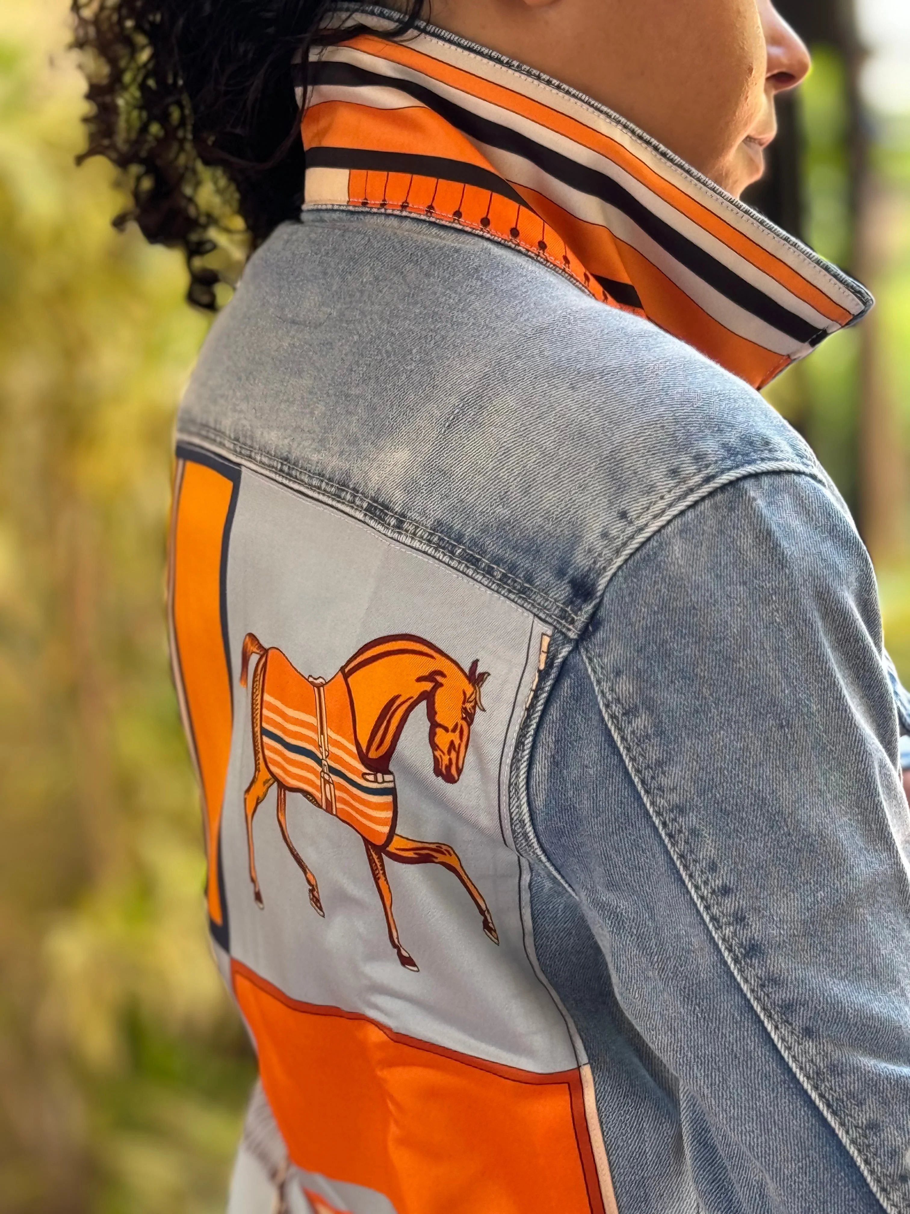 The Light  Denim Jacket /  Light Blue with Orange Horse - Image 2